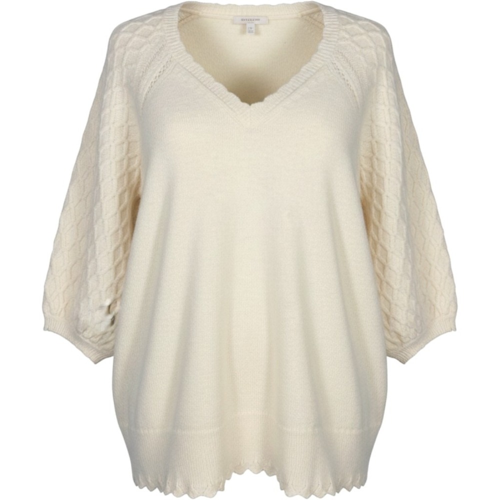 Torrid Belle Isle Cream Lattice Puff Sleeve V-Neck Scalloped Sweater Plus 3